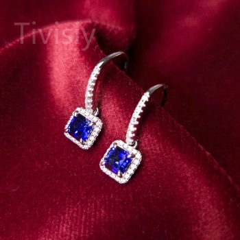 1CT Synthetic Sapphire Asscher Cut Earrings
